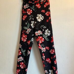 Express Black Pants with Red and White Floral print